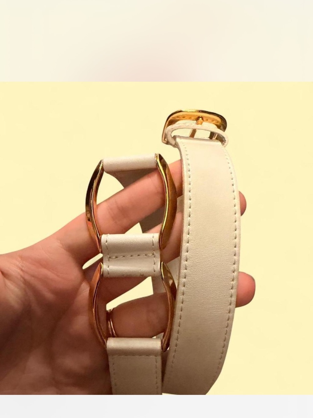 Christian Dior Cream Leather Belt with Gold Double-Link Buckle